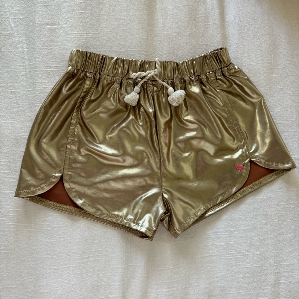 Girls Pink Chicken Gold Metallic Shorts
